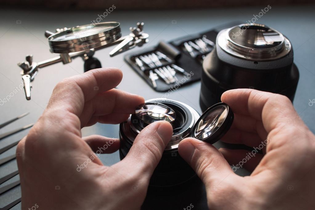Dettaglio macro di obiettivo fotografico
